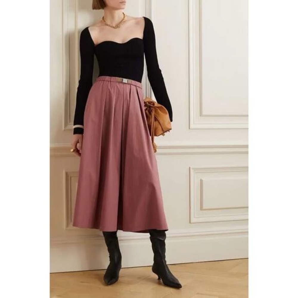 Brunello Cucinelli Dusty Rose Pleated Cotton Midi Skirt